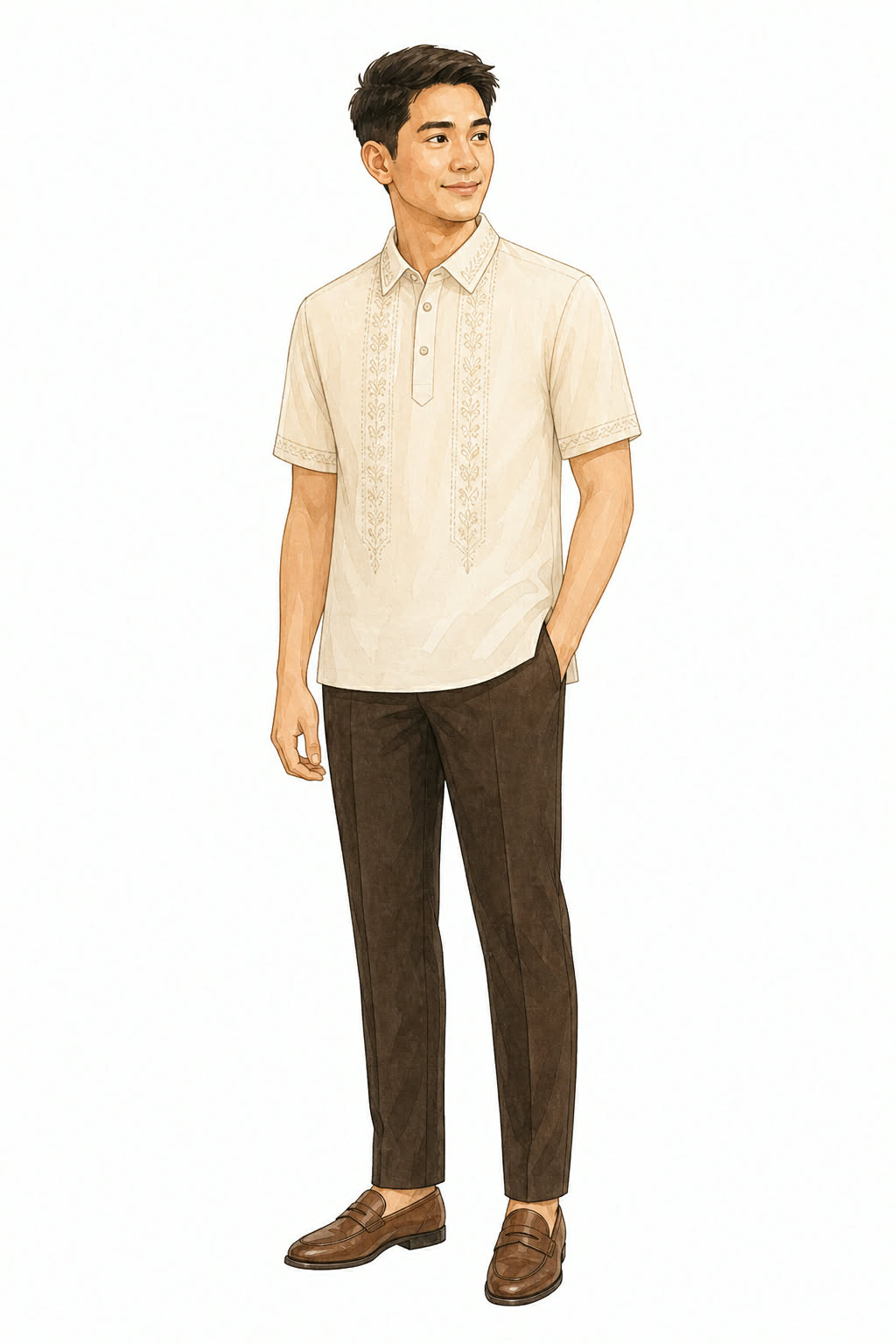Cream barong tagalog short sleeve